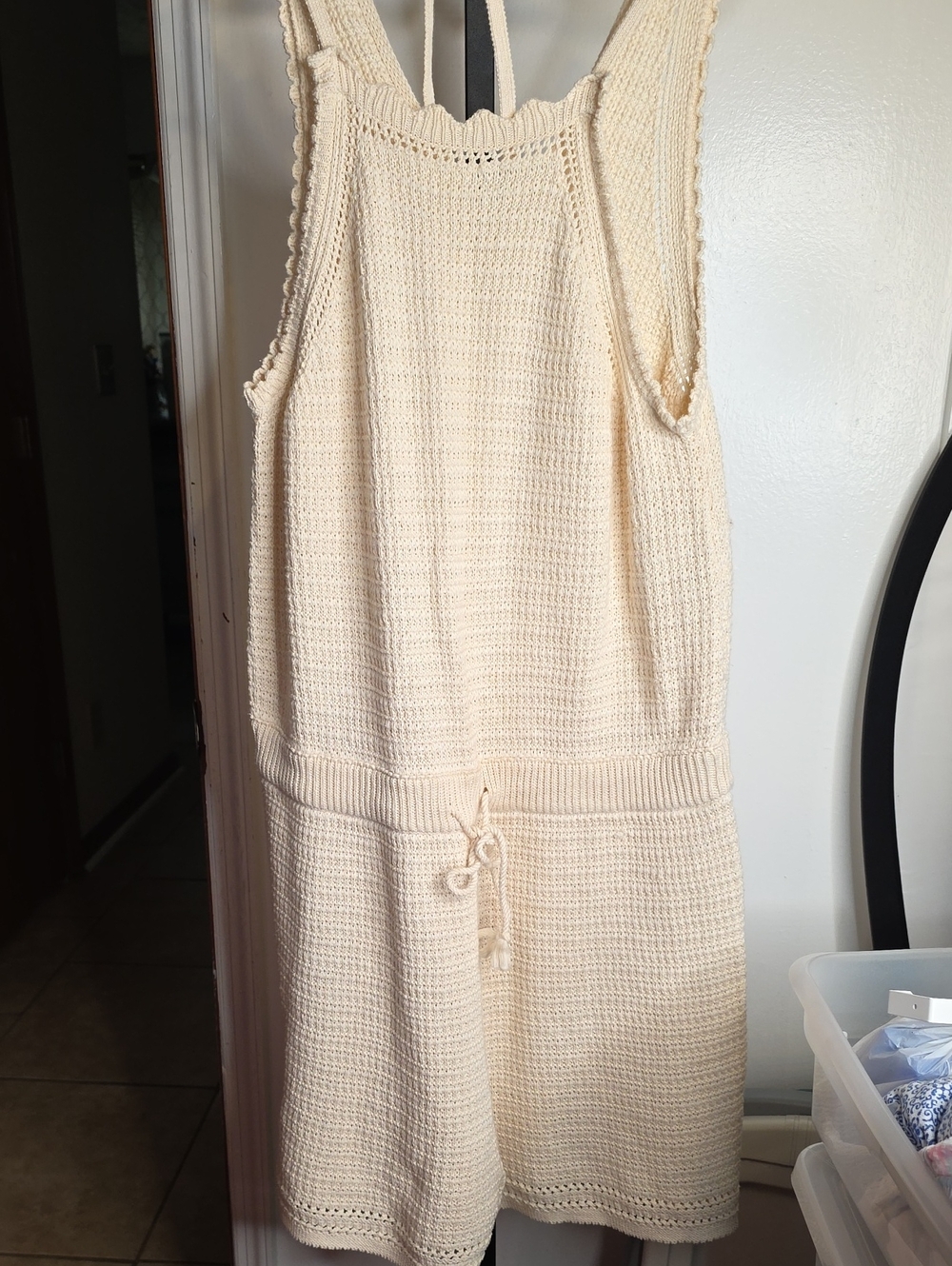 Crochet Knit Sleeveless Romper in Cream